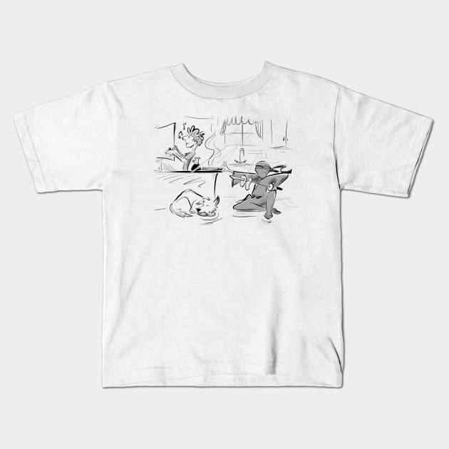 Ninja Stealing Pancakes Kids T-Shirt by Jason's Doodles